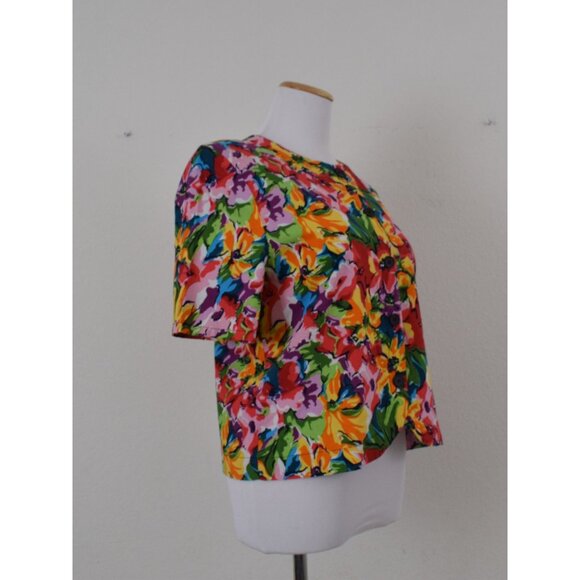 Vintage 90s Cotton/Rayon Boxy Fit Short Sleeves Crop Floral‎ Shirt size Medium - Picture 5 of 10